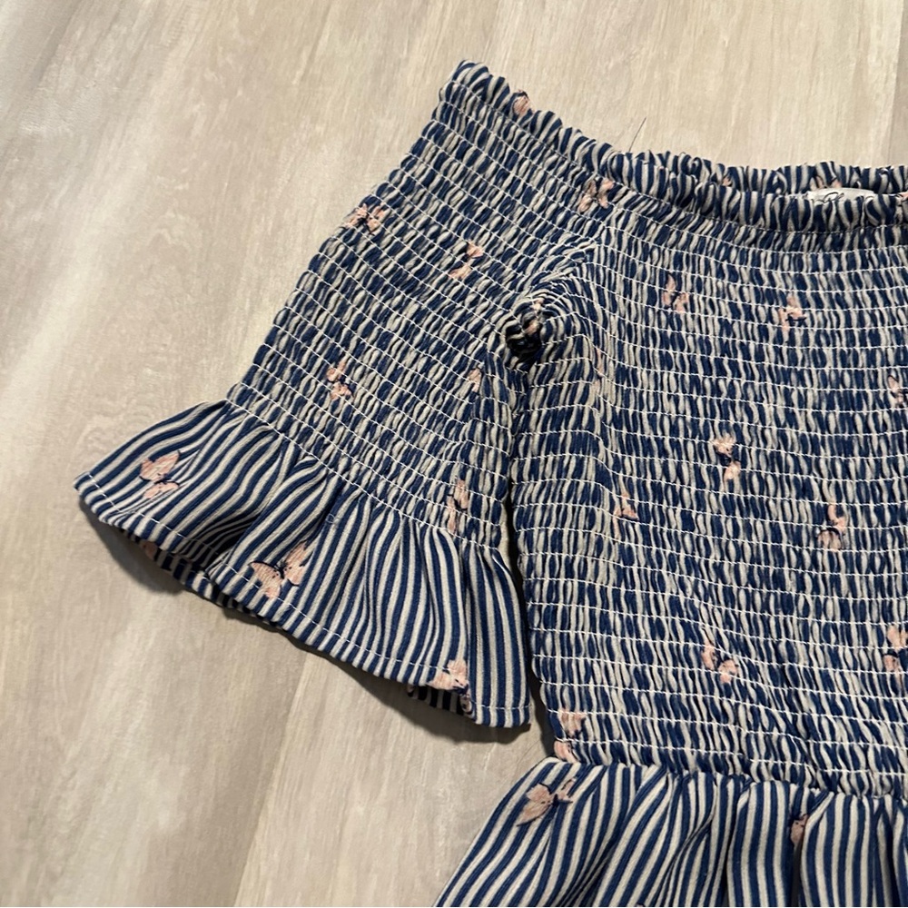 Lots of Love Blue Floral Striped Smocked Stretch Dress Sz S - Picture 7 of 7
